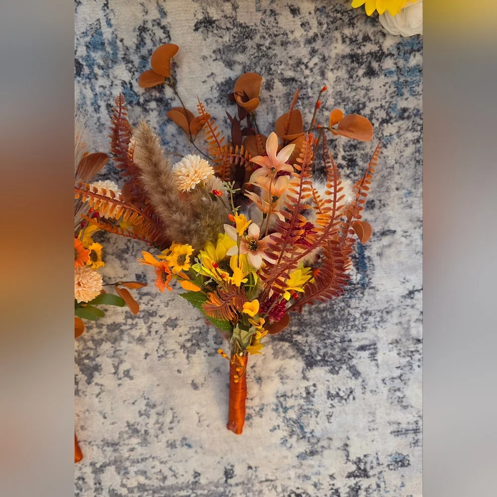 Autumn Sunflower & Rose Faux Floral Arrangement - Yellow, Orange, White
